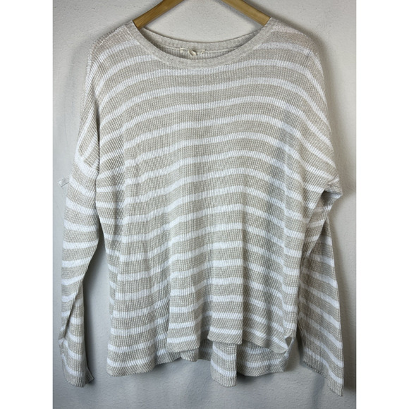 Eileen Fisher 100% Linen Knit Stripe Sweater XL Beige white striped - Picture 1 of 10